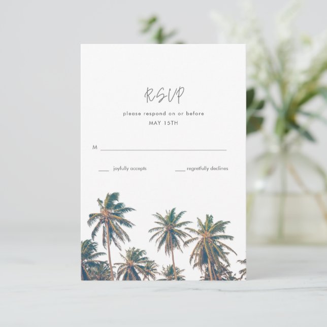 Tropical Handflatan Träd Beach Wedding OSA Kort (Stående Fram)