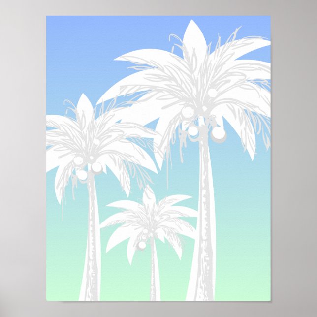 Tropical Handflatan Träd Blue Grönt Ombre Beach Ho Poster (Framsidan)