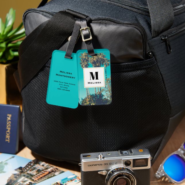 Tropical Handflatan Träd California Retro Bagagebricka (Fram & Baksida)