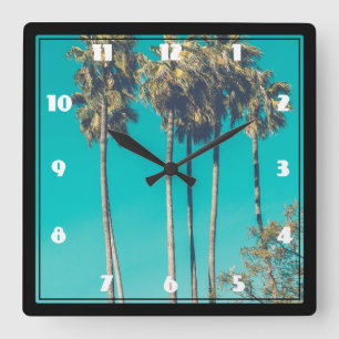 Tropical Handflatan Träd California Retro Fyrkantig Klocka