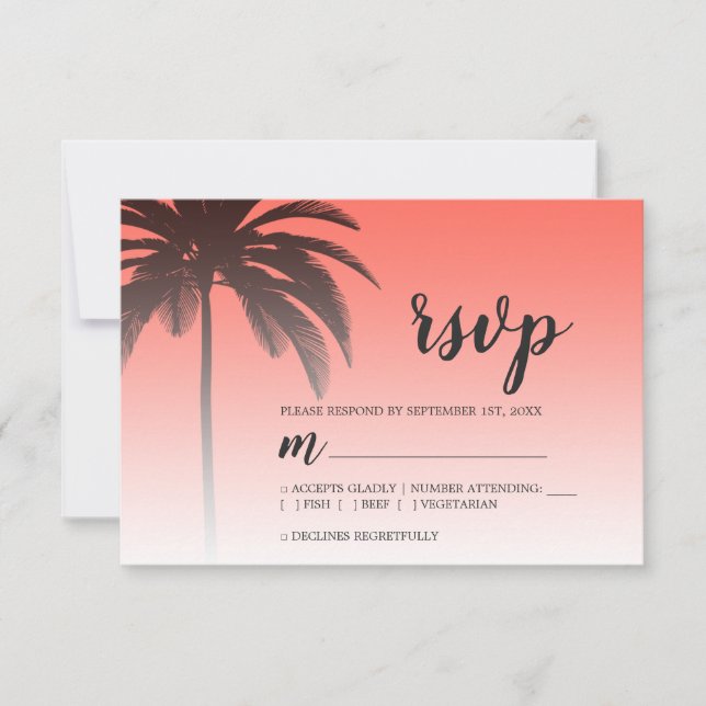 Tropical Handflatan Träd Coral Beach Wedding OSA Kort (Framsida)