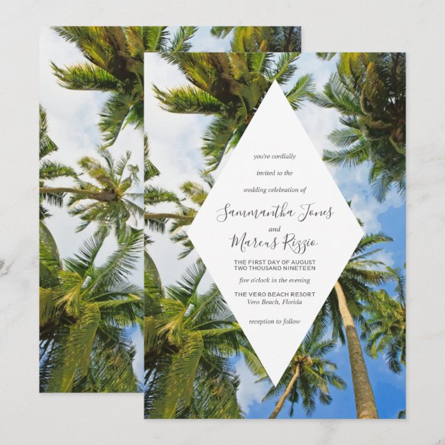Tropical Handflatan Träd Florida Beach Wedding Inbjudningar (Fram/baksida)