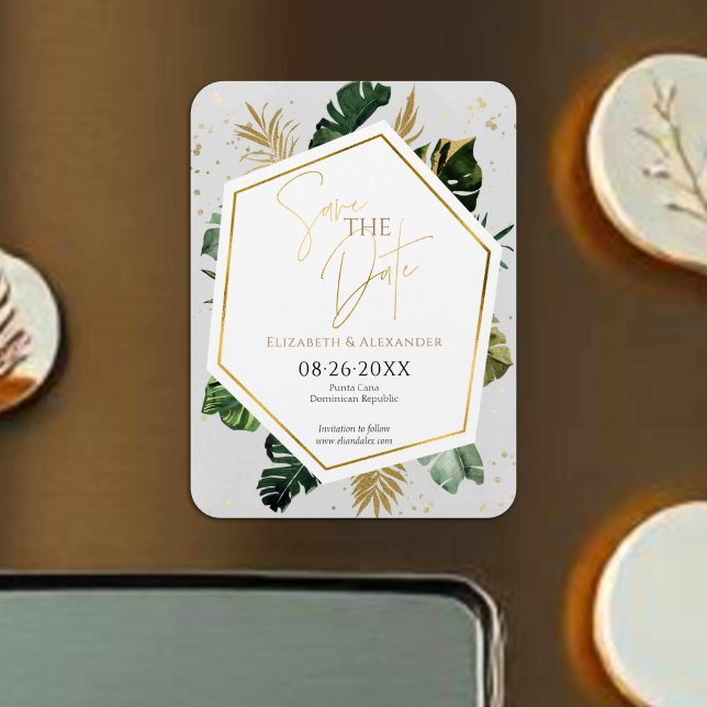 Tropical Handflatan Träd Gilded Script sparar datu Magnet (Skapare uppladdad)