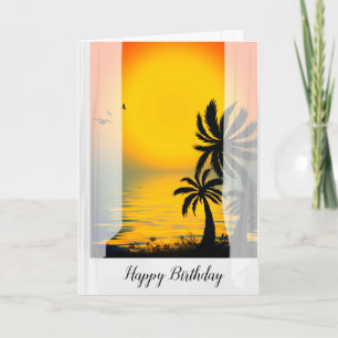 Tropical Handflatan Träd in open Window Kort