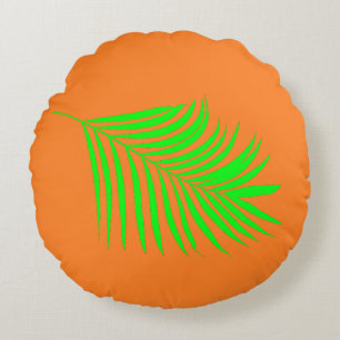 Tropical Handflatan Träd Lövs Grönt Sunset Orange Rund Kudde