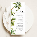 Tropical Handflatan Träd Menu Meny<br><div class="desc">De tropiska menykorten Handflatan Bröllop är ett perfekt för par som kärlek, sol, hav och sand. Den tropiska designen spolar grönt, exotiska blommor och en liten bit inslag, t.ex. handflatan träd och snäckor. Våra menyer är perfektens sätt att meddela din bröllopsdag till dina gäster. De kommer säkert att imponera på...</div>