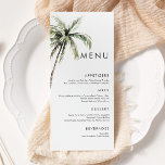 Tropical handflatan Träd | Minimal Bröllop Meny<br><div class="desc">Sandy-stränder och varma brasar är vad denna design handlar om. Gratulera till ert tropiska bröllop-tema med vår enkla,  minimala utformning av handflatan träd. Den här designen är fullt av anpassade och har vacker vattenfärg handflatan träd och sans serif-typografi.</div>