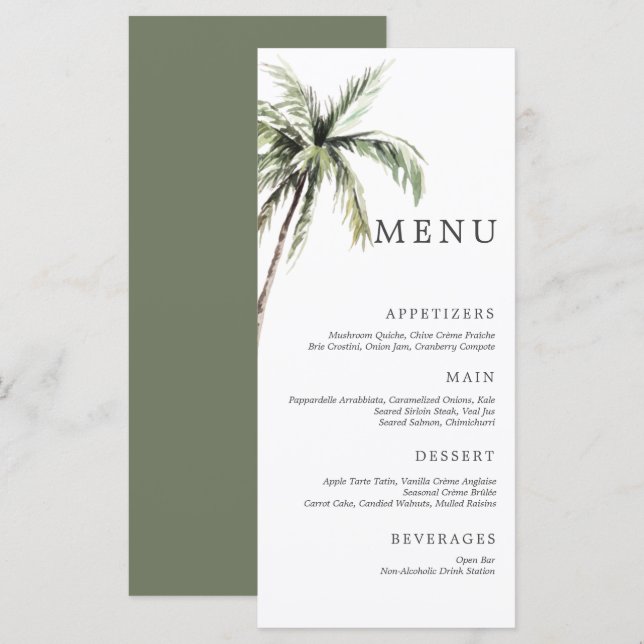 Tropical handflatan Träd | Minimal Bröllop Serif M Meny (Fram/baksida)