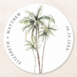 Tropical handflatan Träd | Minimal Bröllop Underlägg Papper Rund<br><div class="desc">Sandy-stränder och varma brasar är vad denna design handlar om. Gratulera till ert tropiska bröllop-tema med vår enkla,  minimala utformning av handflatan träd. Den här designen är helt anpassade och färg kan bytas ut efter dina önskemål.</div>