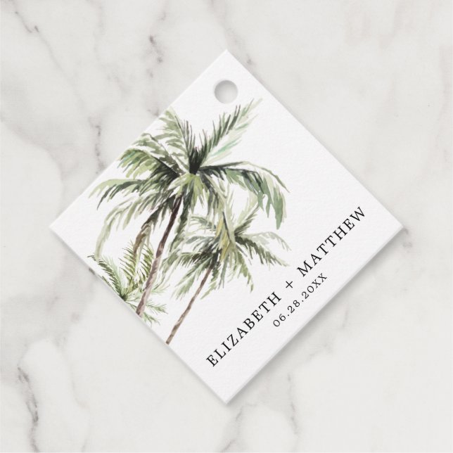 Tropical handflatan Träd | Minimal Märkre för bröl Gåvor Etiketter (Framsida)