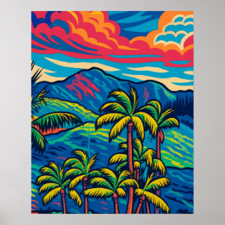 Tropical Handflatan Träd och Ko'olau Mountain Pop Poster