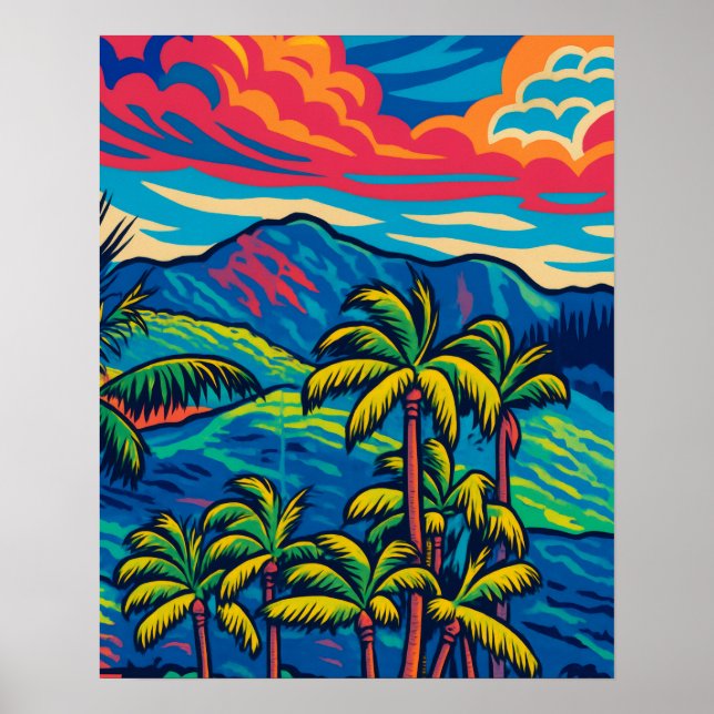 Tropical Handflatan Träd och Ko'olau Mountain Pop  Poster (Framsidan)