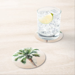 Tropical Handflatan Träd Ombre Underlägg Papper Rund