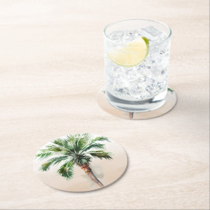 Tropical Handflatan Träd Ombre Underlägg Papper Rund