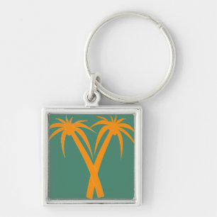 Tropical Handflatan Träd orange, sommar Fyrkantig Silverfärgad Nyckelring
