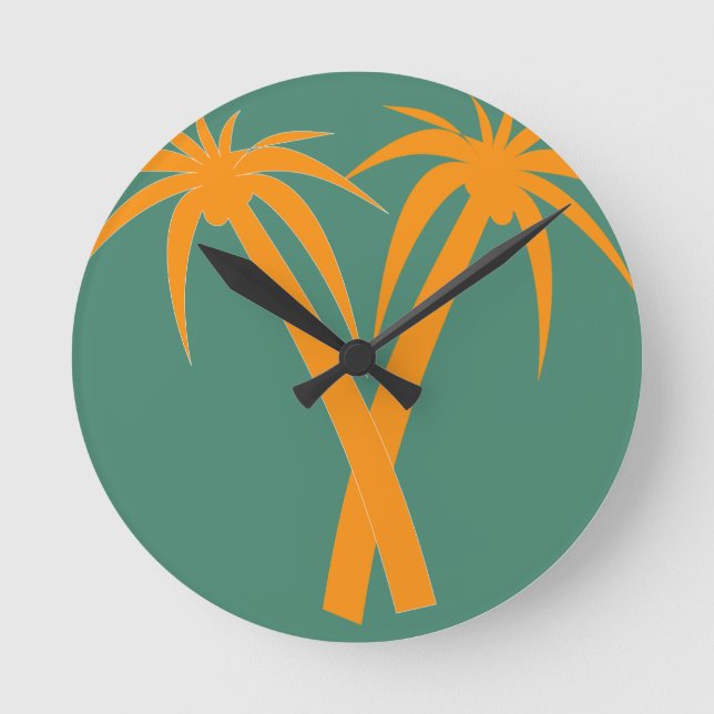Tropical Handflatan Träd orange, sommar Rund Klocka (Framsida)