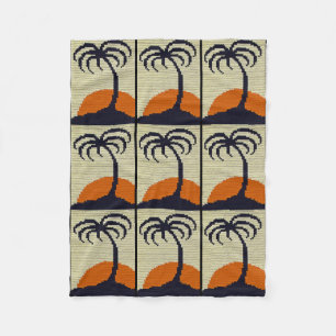 Tropical Handflatan Träd Orange Sunset Crochet Pri Fleecefilt