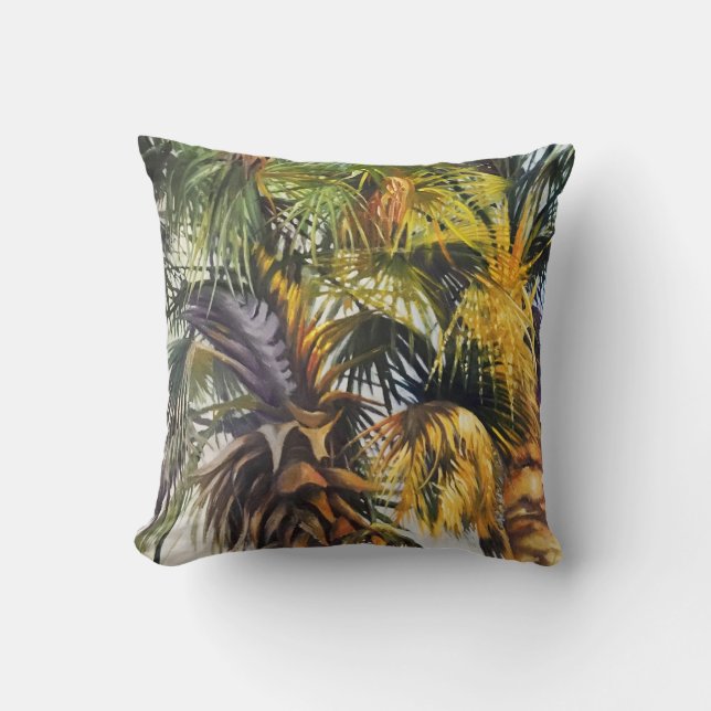 Tropical Handflatan Träd Original Painting Kudde (Framsida)