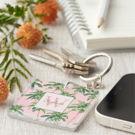 Tropical Handflatan Träd på Rosa Monogram