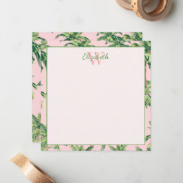 Tropical Handflatan Träd på Rosa Monogram Anteckningskort