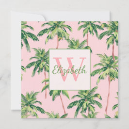 Tropical Handflatan Träd på Rosa Monogram Anteckningskort