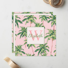 Tropical Handflatan Träd på Rosa Monogram Anteckningskort