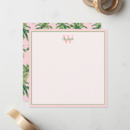 Tropical Handflatan Träd på Rosa Monogram Anteckningskort
