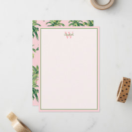 Tropical Handflatan Träd på Rosa Monogram Anteckningskort