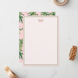 Tropical Handflatan Träd på Rosa Monogram Anteckningskort