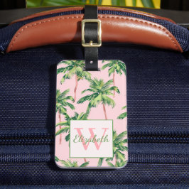 Tropical Handflatan Träd på Rosa Monogram Bagagebricka