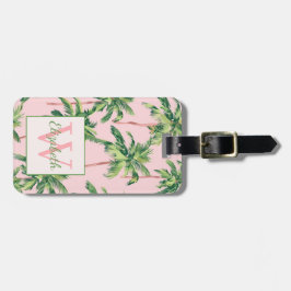 Tropical Handflatan Träd på Rosa Monogram Bagagebricka