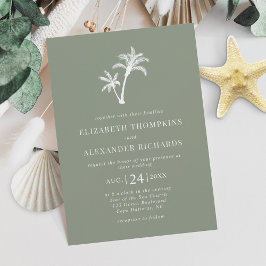 Tropical Handflatan Träd Sage Grönt Beach Wedding Inbjudningar