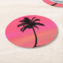 Tropical Handflatan Träd Silhouette Underlägg