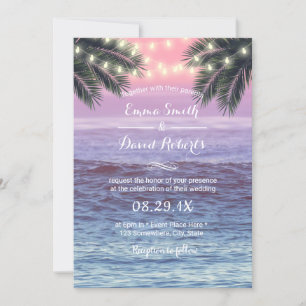 Tropical Handflatan Träd & String Ljus Beach Weddi Inbjudningar