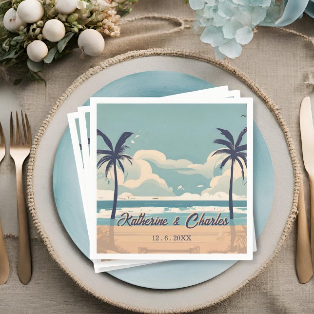 Tropical Handflatan Vintage Beach Wedding Napkin Pappersservett (Skapare uppladdad)