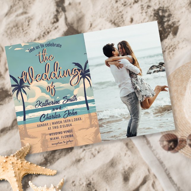 Tropical Handflatan Vintage Beach Wedding Photo Inbjudningar (Skapare uppladdad)