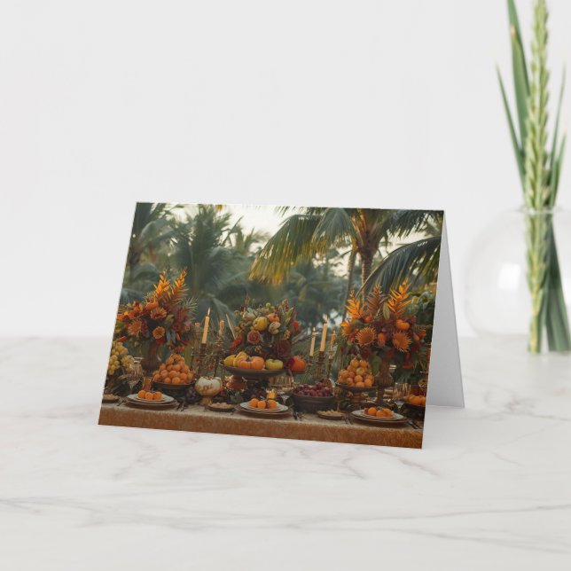 🍂 Tropical Harvest Feast – Thanksgiving Card Kort (Framsida)