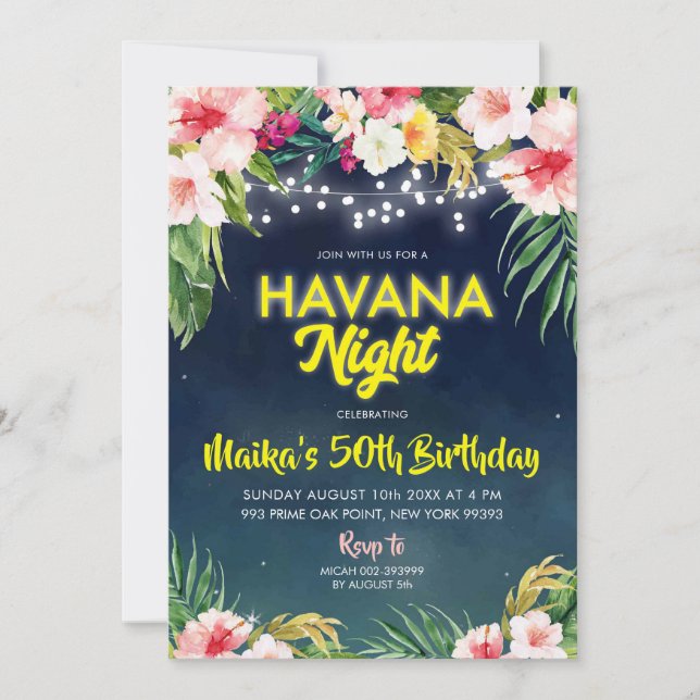 Tropical Havana Night Födelsedagsfest inbjudan (Framsida)