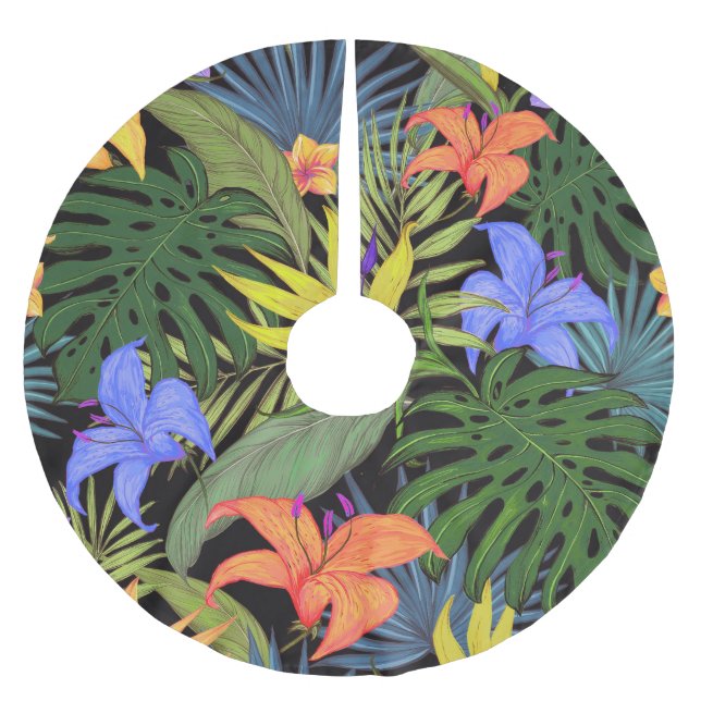 Tropical Hawaii Aloha Flower Graphic Julgransmatta Borstad Polyester (Framsidan)