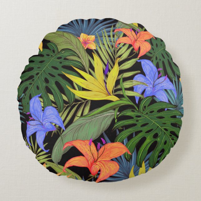 Tropical Hawaii Aloha Flower Graphic Rund Kudde (Framsidan)