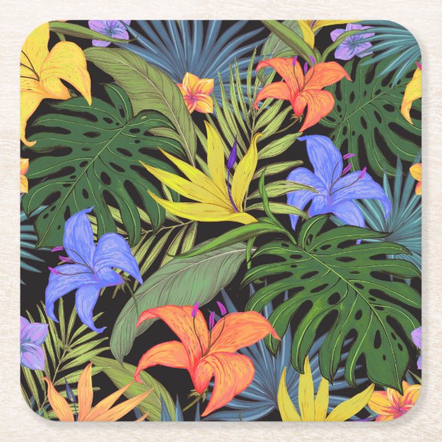 Tropical Hawaii Aloha Flower Graphic Underlägg Papper Kvadrat (Framsidan)
