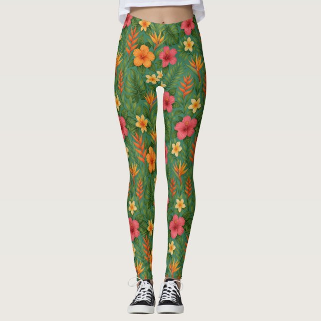 Tropical/Hawaii patterned floral Leggings (Framsida)