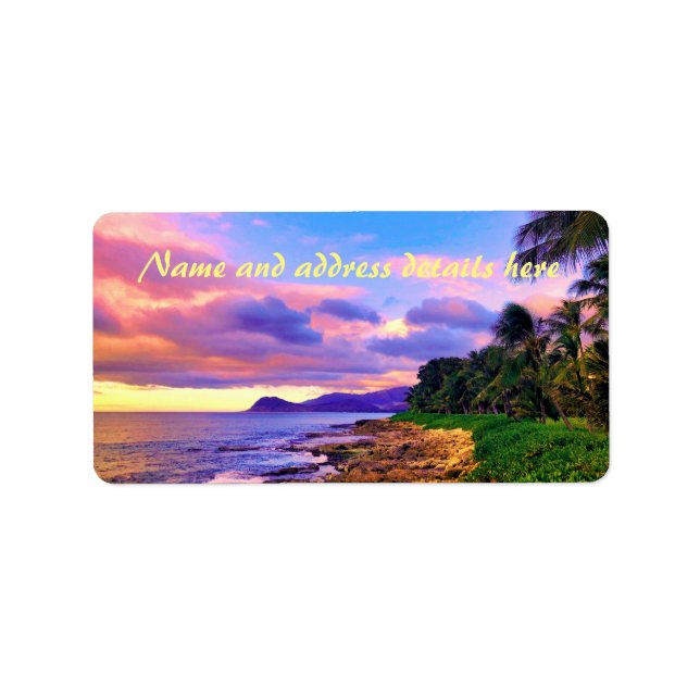 Tropical Hawaii Seashore Sunset Adressetikett (Framsidan)