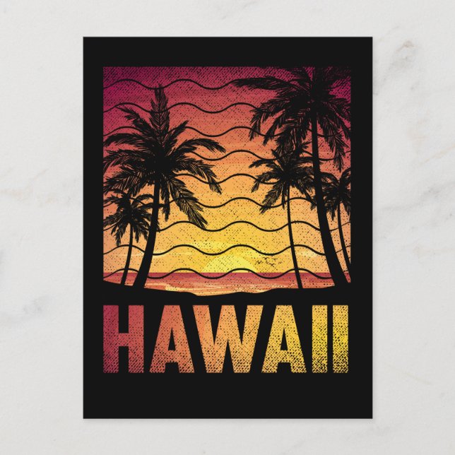 Tropical Hawaii Sunset Beach Retro Hawaiian Handfl Vykort (Framsida)