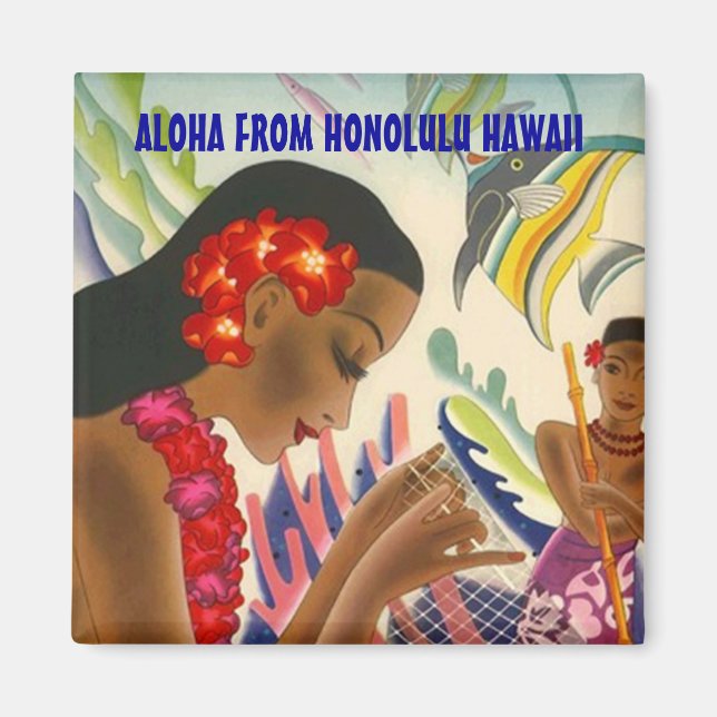TROPICAL HAWAII TRAVEL SOUVENIR MAGNET ~ CUSTOMIZE (Framsidan)