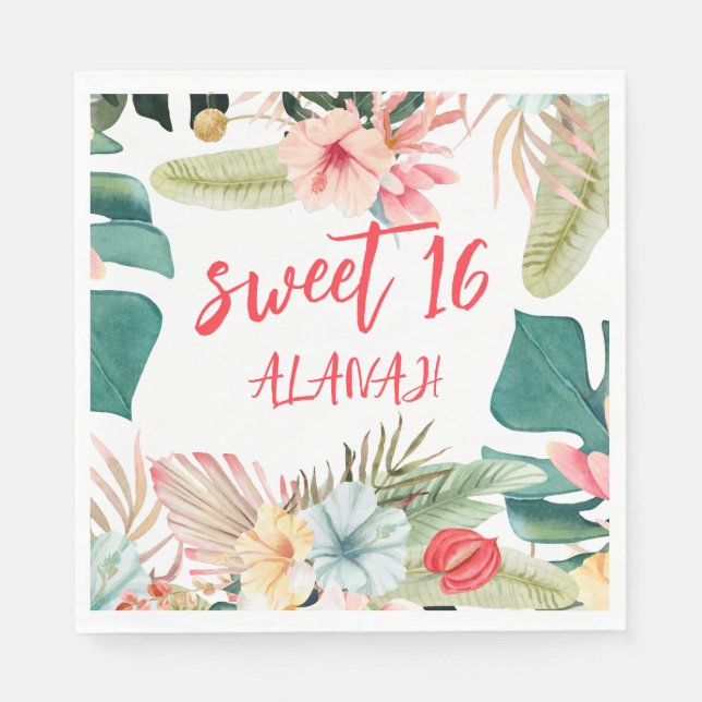 Tropical Hawaiian 16:e födelsedagen Pappersservett (Framsidan)
