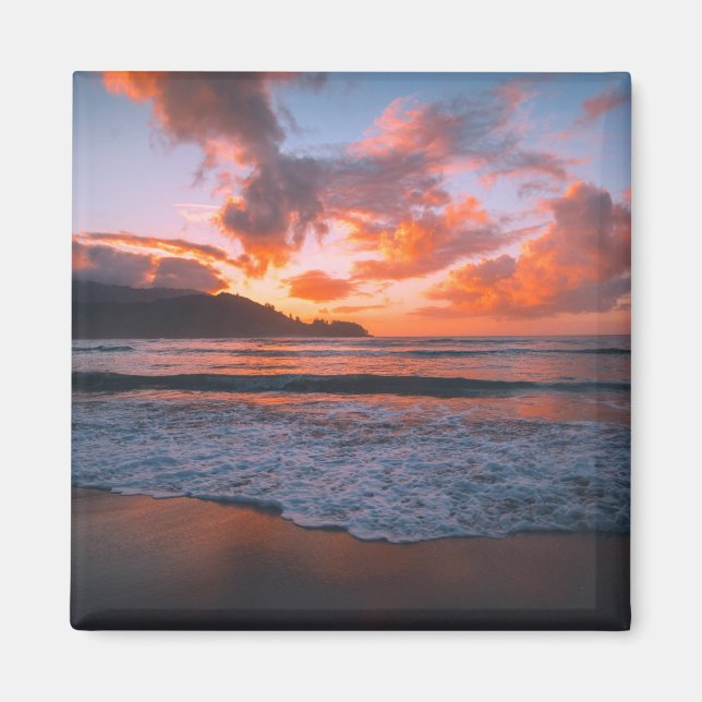 Tropical Hawaiian Beach Sunset Magnet (Framsidan)