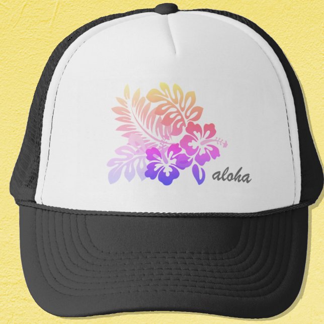 Tropical Hawaiian Blommigt Hibiscus Aloha Script Truckerkeps ("Everyday is abundantly beautiful." 
Sincerely Best Wishes from Lucky Design World)