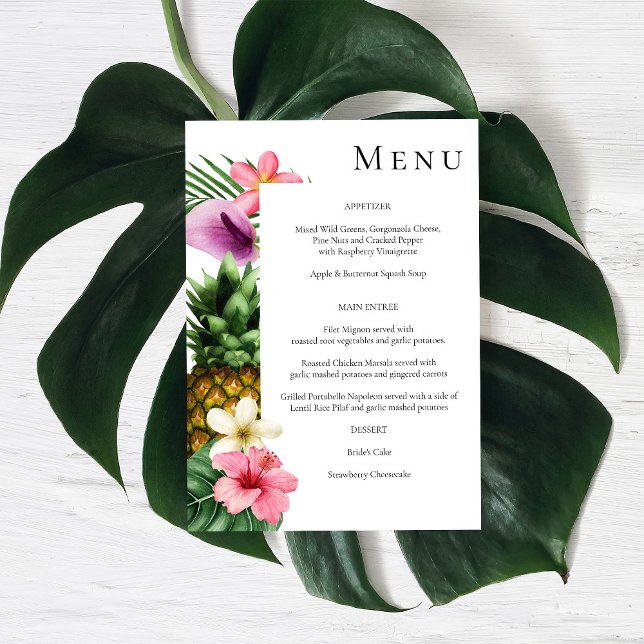 Tropical Hawaiian Blommigt Menu- White Inbjudningar (Skapare uppladdad)