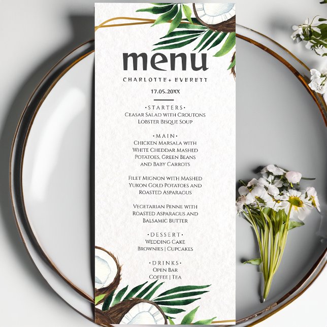 Tropical Hawaiian Coconut bröllop Menu Meny (Skapare uppladdad)